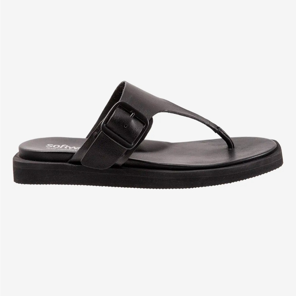NIB SoftWalk Black Leather Kisi Sandals Slip-On Thongs sz 9.5 Wide - Picture 4 of 14